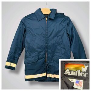 Antler Navy Blue Reflective Safety Work Jacket Hooded Quilted‎ Workwear Size 46